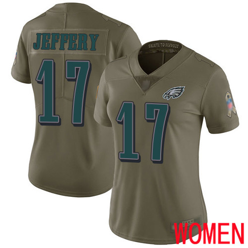 Women Philadelphia Eagles #17 Alshon Jeffery Limited Olive 2017 Salute to Service Football NFL Jersey